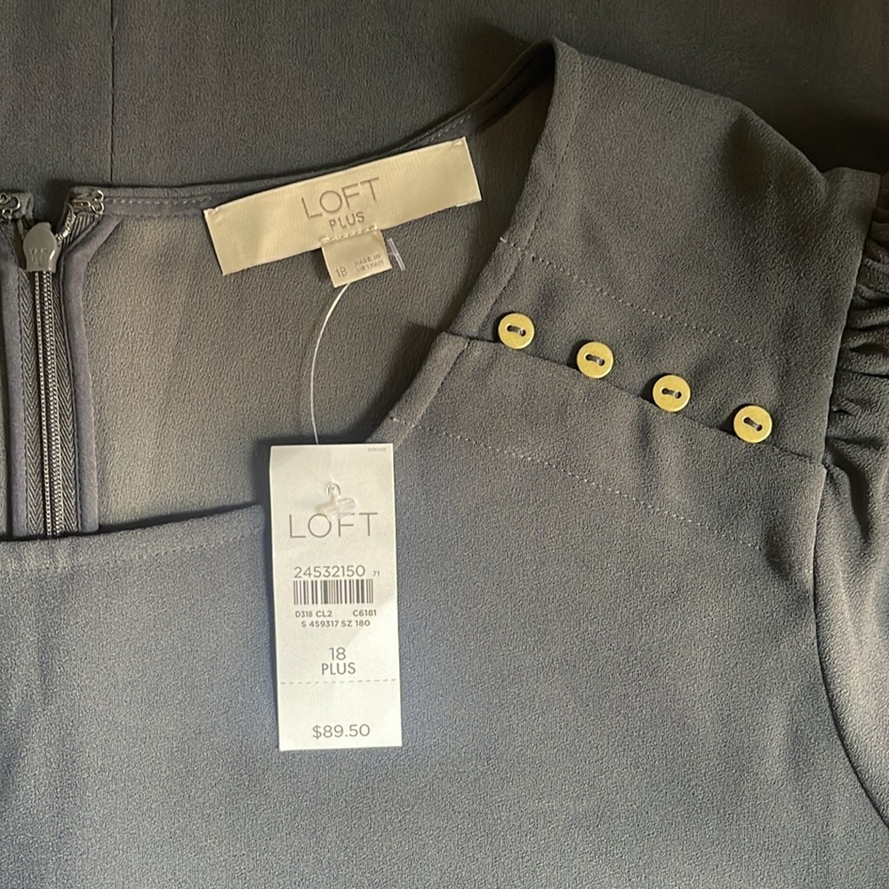 LOFT Fit Flare Dress with Shoulder Button Detail Size 18 PLUS Steel Gray Midi - Picture 4 of 11